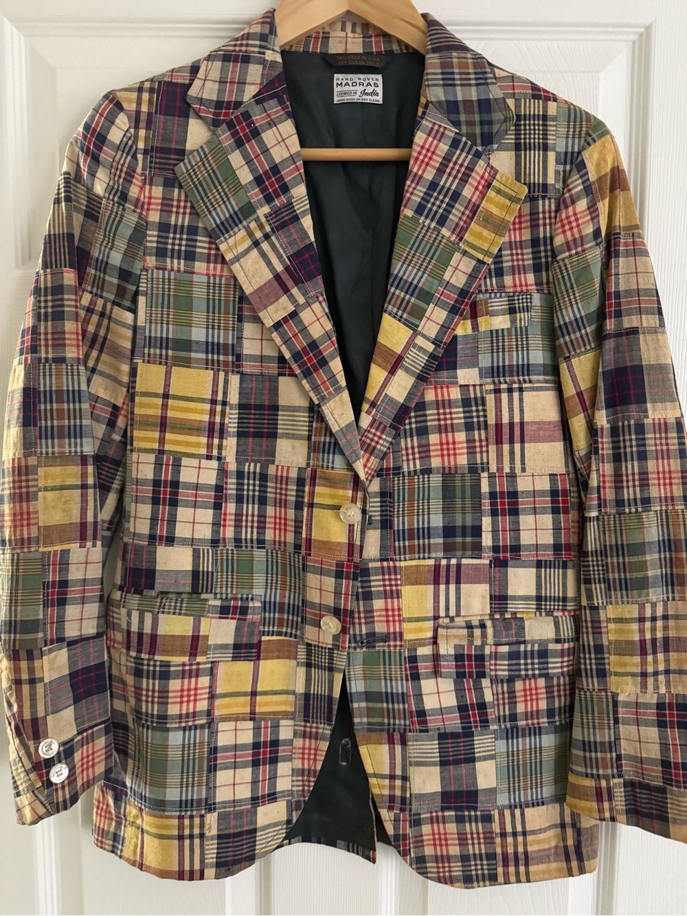 Men’s Vintage Madras Patchwork Plaid Blazer - Multicolor
